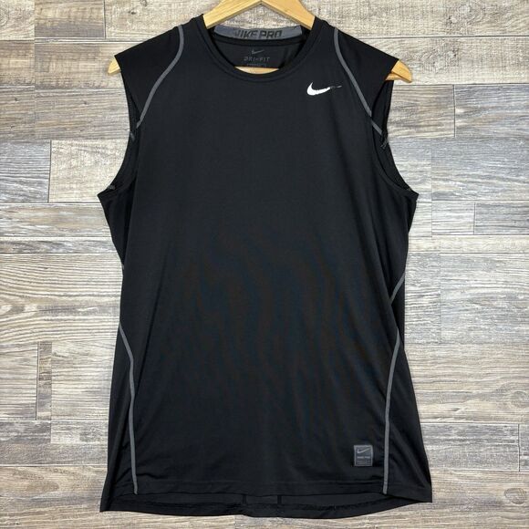 Nike Pro 703102-010 Tank Top Mens M Black Gray Fitted Sleeveless Shirt Dri-Fit - Picture 1 of 4